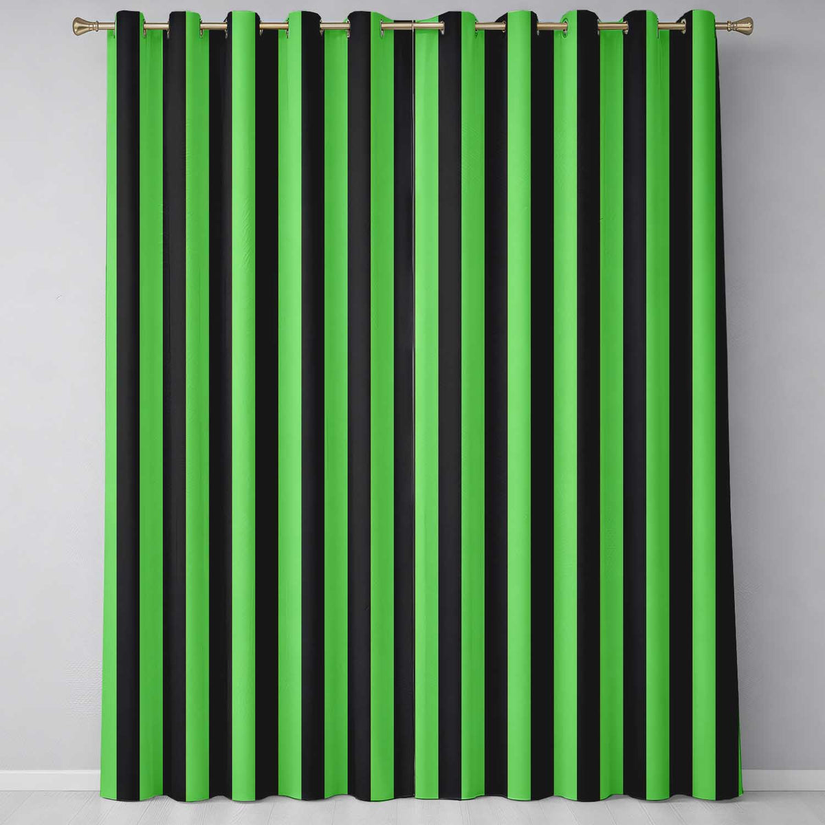 Bold Wavy Green Black Halloween Stripe Seamless Pattern  Readymade Eyelet Ring Top Thermal 100% Blackout Curtains