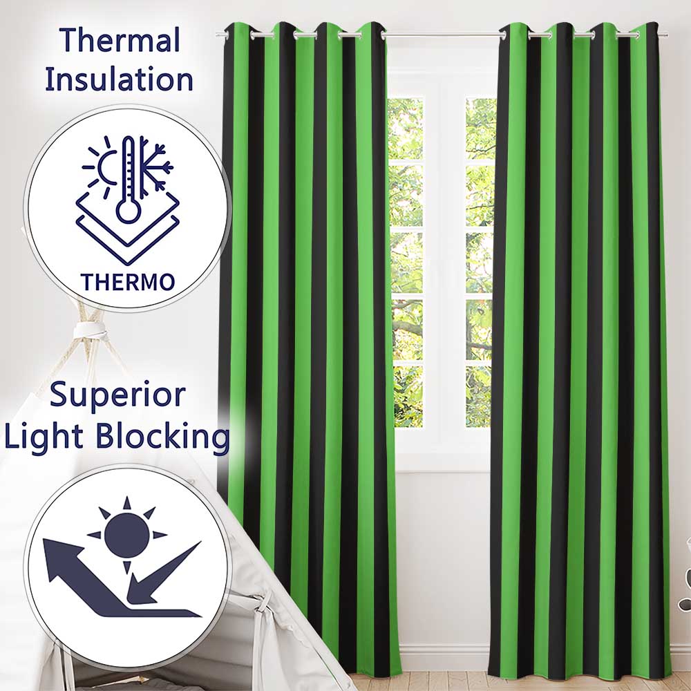 Bold Wavy Green Black Halloween Stripe Seamless Pattern  Readymade Eyelet Ring Top Thermal 100% Blackout Curtains