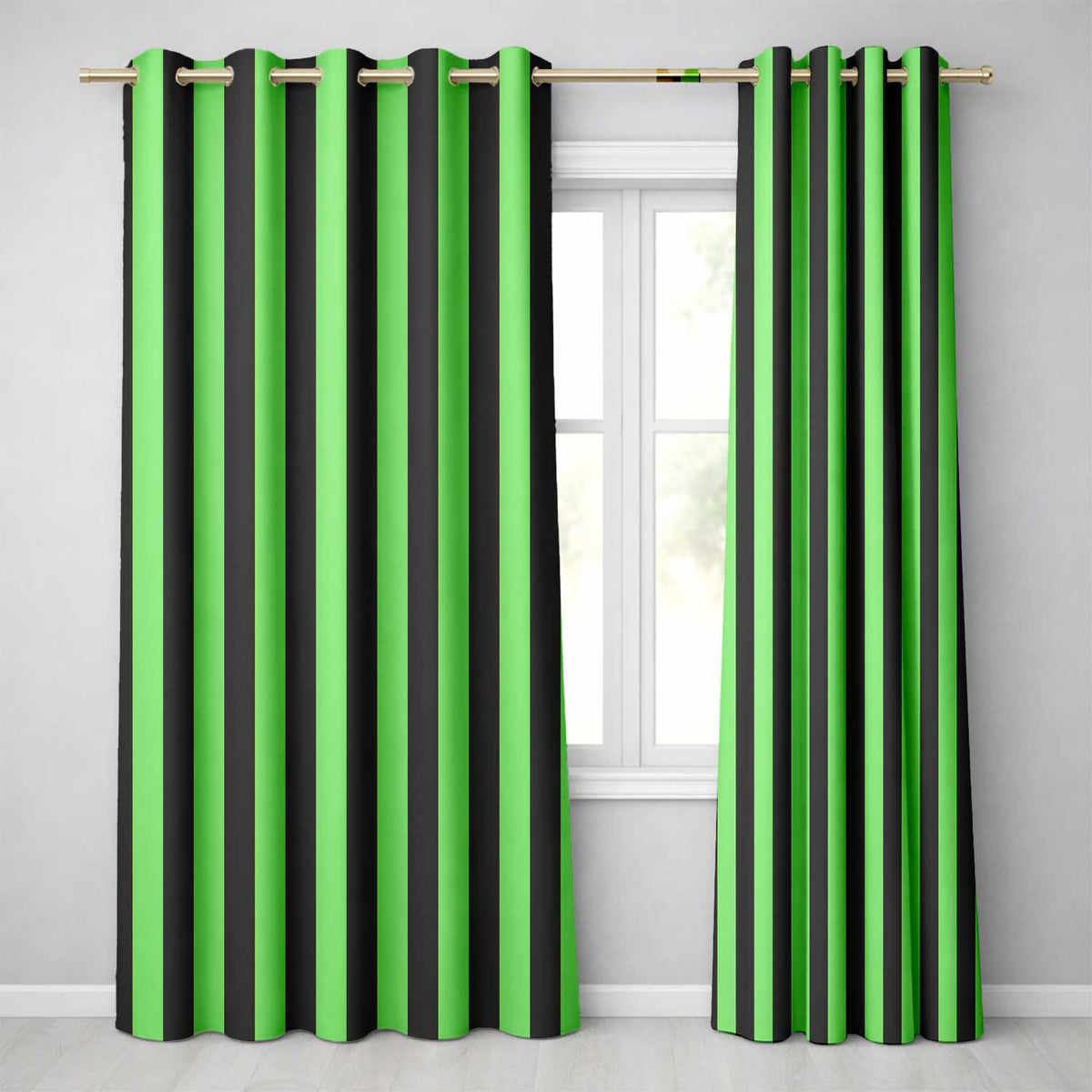 Bold Wavy Green Black Halloween Stripe Seamless Pattern  Readymade Eyelet Ring Top Thermal 100% Blackout Curtains