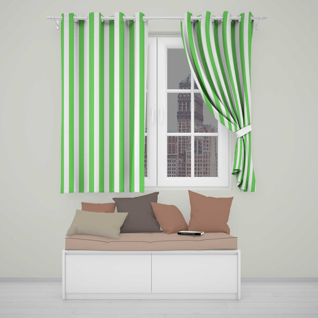 Bold Wavy Green White Halloween Stripe Seamless Pattern  Readymade Eyelet Ring Top Thermal 100% Blackout Curtains