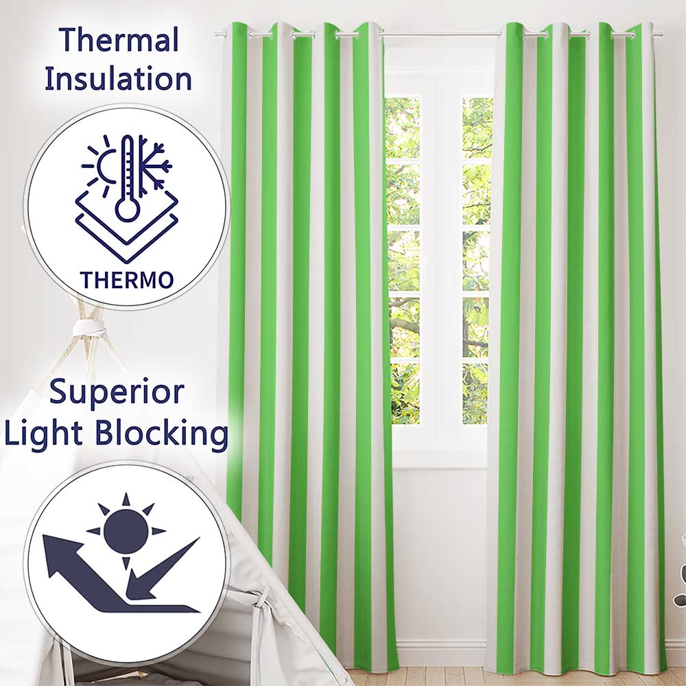 Bold Wavy Green White Halloween Stripe Seamless Pattern  Readymade Eyelet Ring Top Thermal 100% Blackout Curtains