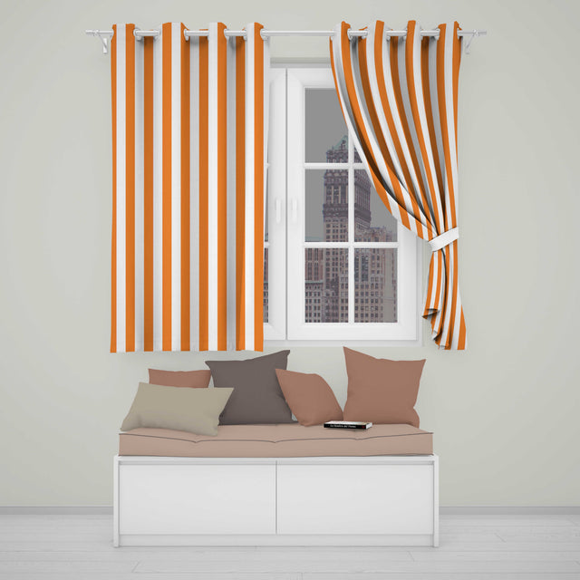 Bold Wavy Orange White Halloween Stripe Seamless Pattern  Readymade Eyelet Ring Top Thermal 100% Blackout Curtains
