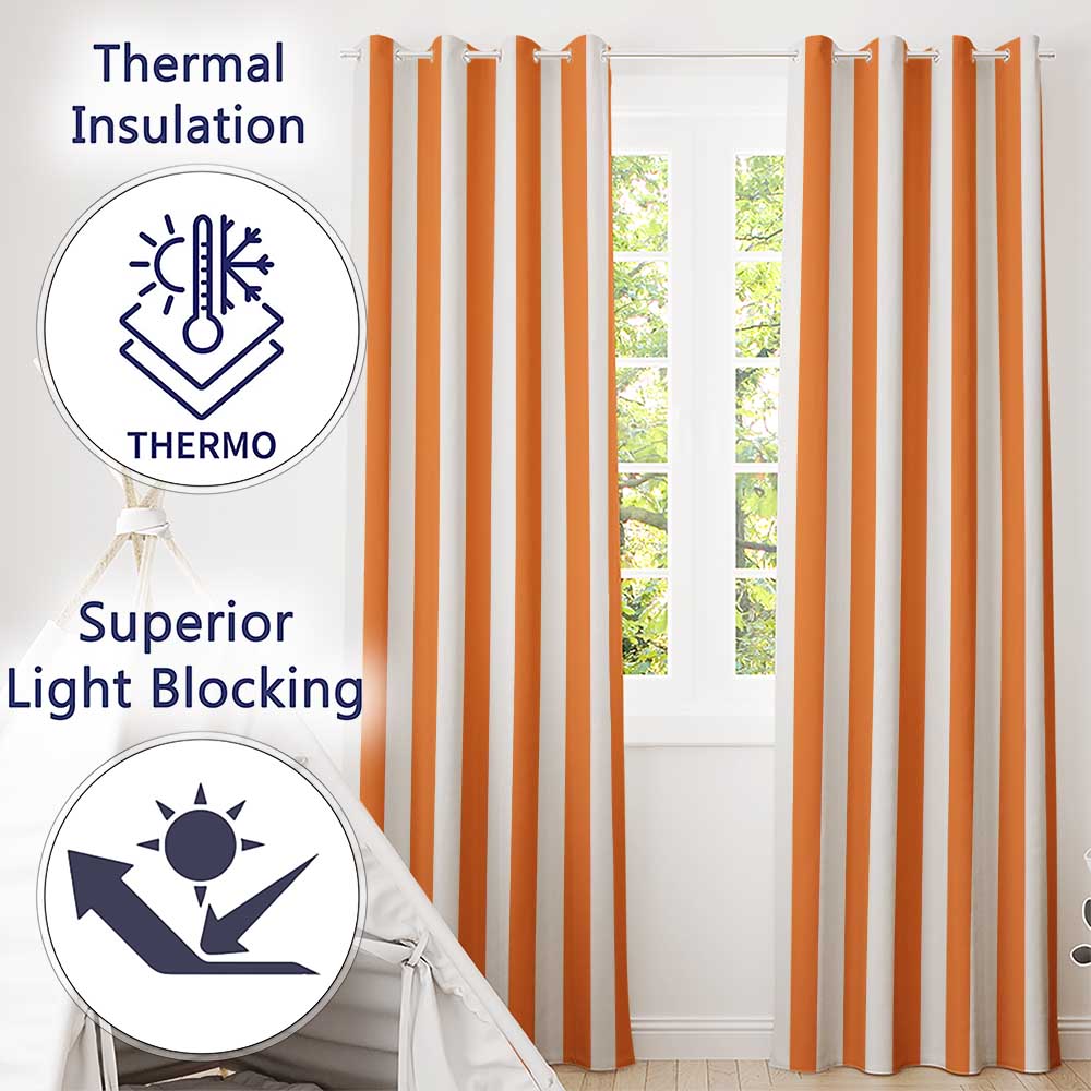 Bold Wavy Orange White Halloween Stripe Seamless Pattern  Readymade Eyelet Ring Top Thermal 100% Blackout Curtains