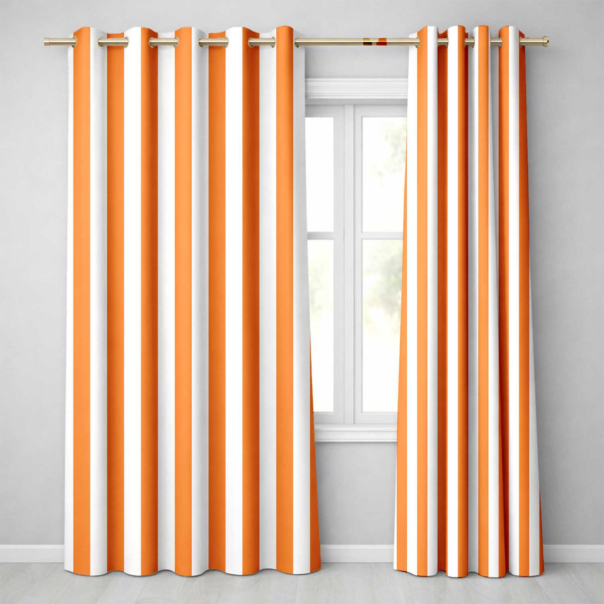 Bold Wavy Orange White Halloween Stripe Seamless Pattern  Readymade Eyelet Ring Top Thermal 100% Blackout Curtains
