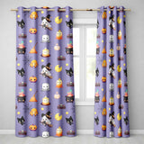 Cute Kawaii Halloween Witch Pumpkin Spider Seamless Pattern Purple Background  Readymade Eyelet Ring Top Thermal 100% Blackout Curtains