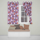 Kawaii Halloween Ghost Bat Candy Pumpkin Seamless Pattern Purple Background  Readymade Eyelet Ring Top Thermal 100% Blackout Curtains
