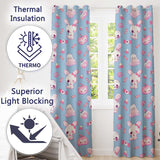 Cute  Halloween Bunny Ghost Candy Pumpkin Seamless Pattern Blue Background  Readymade Eyelet Ring Top Thermal 100% Blackout Curtains