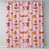 Cute Kawaii Halloween Pumpkin Candy Scarecrow Seamless Pattern Pink Background  Readymade Eyelet Ring Top Thermal 100% Blackout Curtains