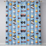 Cute Kawaii Witch Spider Candle Moon Seamless Pattern Blue Background  Readymade Eyelet Ring Top Thermal 100% Blackout Curtains