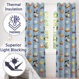 Cute Kawaii Witch Spider Candle Moon Seamless Pattern Blue Background  Readymade Eyelet Ring Top Thermal 100% Blackout Curtains