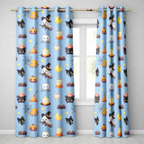 Cute Kawaii Witch Spider Candle Moon Seamless Pattern Blue Background  Readymade Eyelet Ring Top Thermal 100% Blackout Curtains