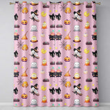 Cute Kawaii Witch Spider Candle Moon Halloween Seamless Pattern Rose Background  Readymade Eyelet Ring Top Thermal 100% Blackout Curtains