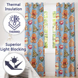 Cute Christmas Gingerbread Man Tree Gift Snowman on Blue Background Seamless  Readymade Eyelet Ring Top Thermal 100% Blackout Curtains