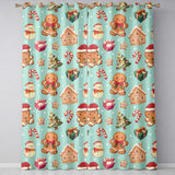 Cute Christmas Gingerbread Man Tree Gift Snowman on Mint Background Seamless  Readymade Eyelet Ring Top Thermal 100% Blackout Curtains