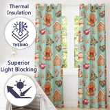 Cute Christmas Gingerbread Man Tree Gift Snowman on Mint Background Seamless  Readymade Eyelet Ring Top Thermal 100% Blackout Curtains