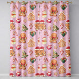 Christmas Gingerbread Man Tree Gift Snowman on Pink Background Seamless  Readymade Eyelet Ring Top Thermal 100% Blackout Curtains