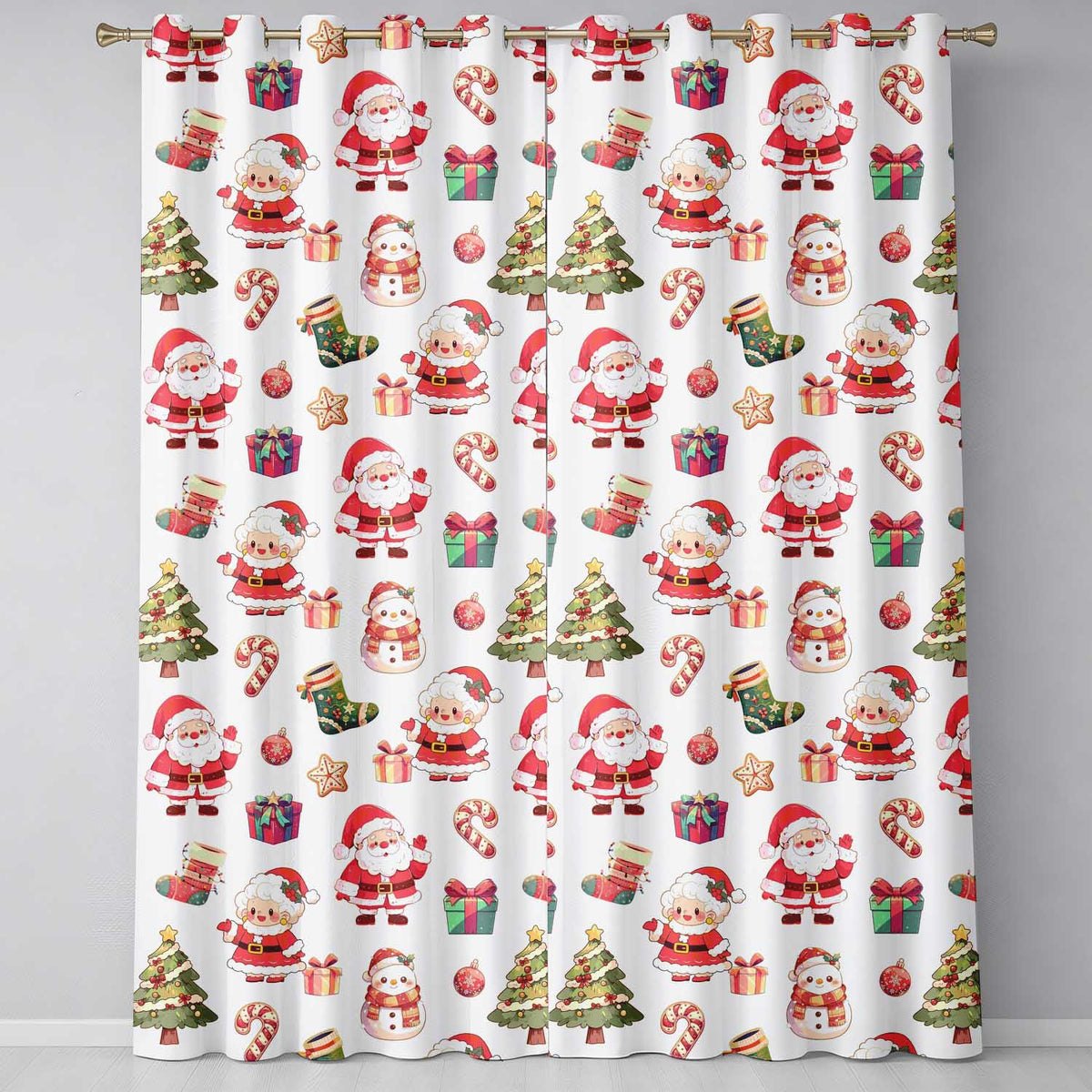 Christmas Gingerbread Man Tree Gift Snowman on Light Grey Background Seamless  Readymade Eyelet Ring Top Thermal 100% Blackout Curtains