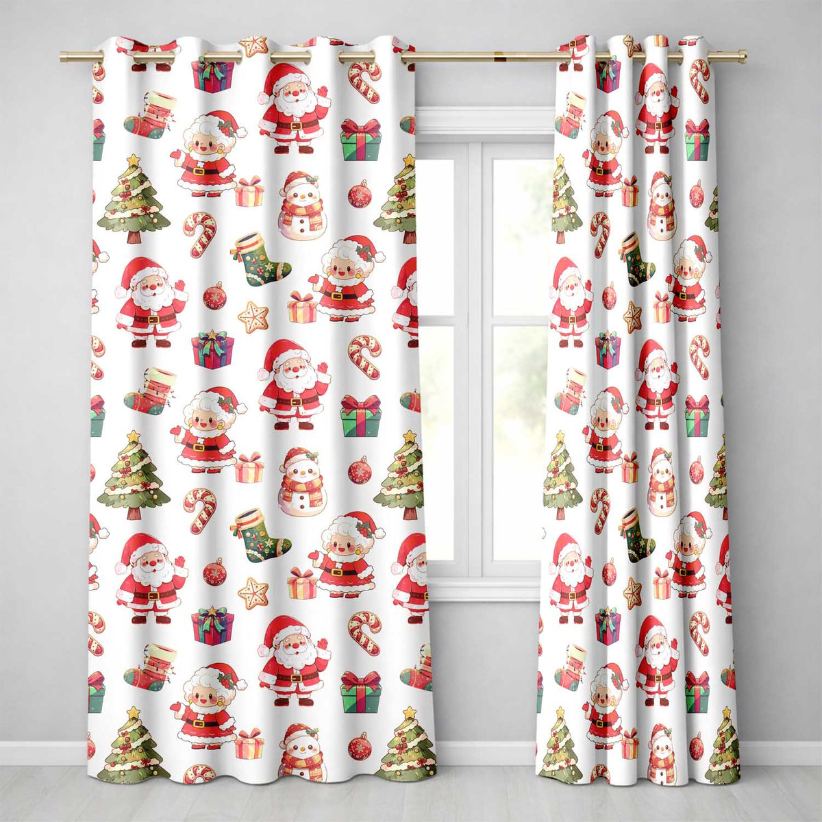 Christmas Gingerbread Man Tree Gift Snowman on Light Grey Background Seamless  Readymade Eyelet Ring Top Thermal 100% Blackout Curtains