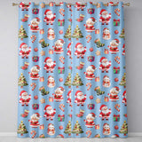Cute Santa Claus Mrs Claus Snowman Gift Candy on Blue Background Seamless  Readymade Eyelet Ring Top Thermal 100% Blackout Curtains