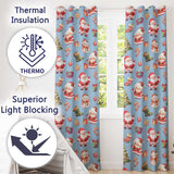 Cute Santa Claus Mrs Claus Snowman Gift Candy on Blue Background Seamless  Readymade Eyelet Ring Top Thermal 100% Blackout Curtains