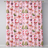 Cute Santa Claus Mrs Claus Snowman Gift Candy on Pink Background Seamless  Readymade Eyelet Ring Top Thermal 100% Blackout Curtains