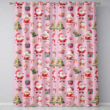 Cute Santa Claus Mrs Claus Snowman Gift Candy on Pink Background Seamless  Readymade Eyelet Ring Top Thermal 100% Blackout Curtains