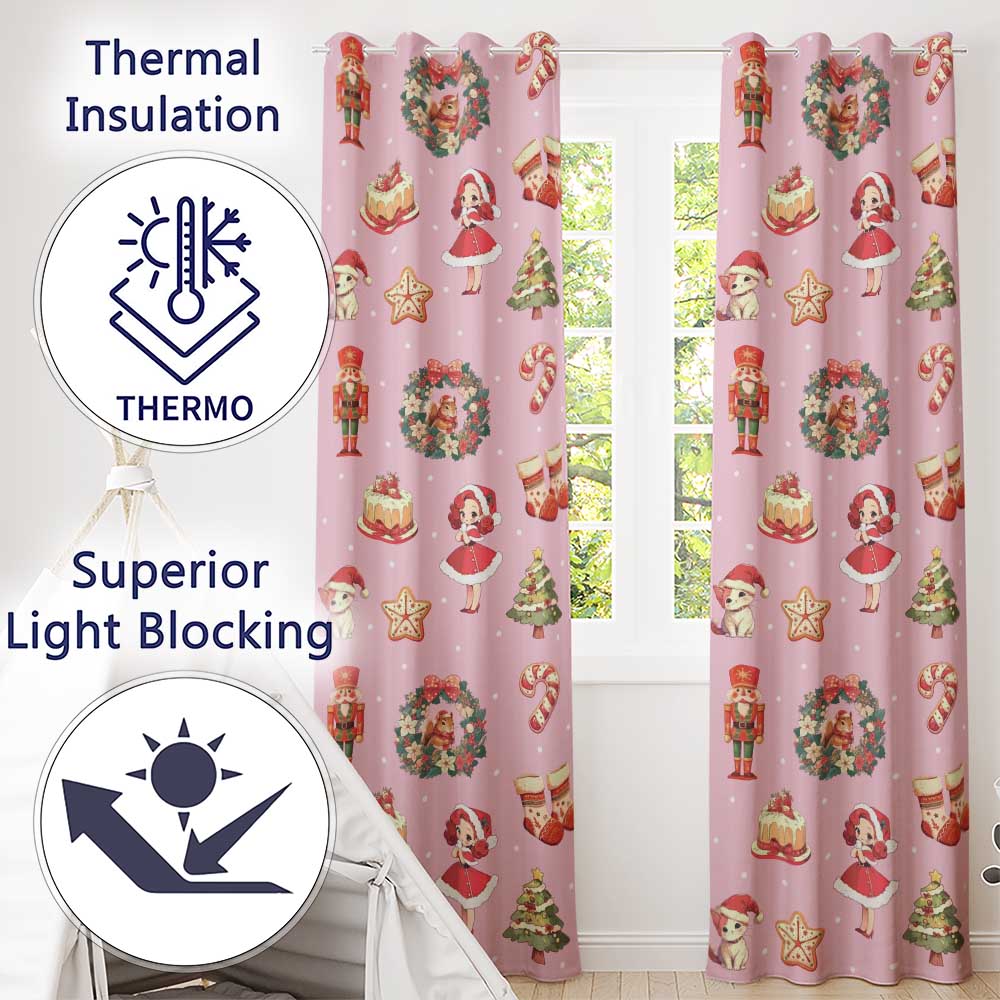 Nutcracker  Wreath Cake Girl on Pink Background with Polka Dots Seamless  Readymade Eyelet Ring Top Thermal 100% Blackout Curtains