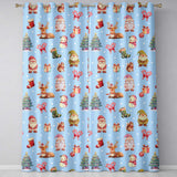 Christmas Gnome Reindeer Snowman Gift  on Blue Snow Dot Background Seamless  Readymade Eyelet Ring Top Thermal 100% Blackout Curtains