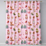 Christmas Gnome Reindeer Snowman Gift  on Pink Snow Dot Background Seamless  Readymade Eyelet Ring Top Thermal 100% Blackout Curtains