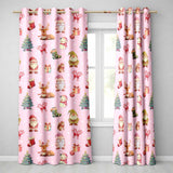 Christmas Gnome Reindeer Snowman Gift  on Pink Snow Dot Background Seamless  Readymade Eyelet Ring Top Thermal 100% Blackout Curtains