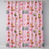 Christmas Gnome Reindeer Snowman Gift  on Pink Snow Dot Background Seamless  Readymade Eyelet Ring Top Thermal 100% Blackout Curtains