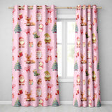 Christmas Gnome Reindeer Snowman Gift  on Pink Snow Dot Background Seamless  Readymade Eyelet Ring Top Thermal 100% Blackout Curtains