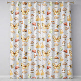 Vintage Butterfly Bees Mushrooms  Illustration Dusty Blue Background Seamless  Readymade Eyelet Ring Top Thermal 100% Blackout Curtains
