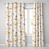 Vintage Butterfly Bees Mushrooms  Illustration Dusty Blue Background Seamless  Readymade Eyelet Ring Top Thermal 100% Blackout Curtains