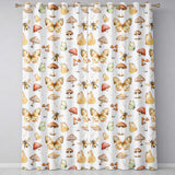 Vintage Butterfly Bees Mushrooms  Illustration Light Grey Background Seamless  Readymade Eyelet Ring Top Thermal 100% Blackout Curtains