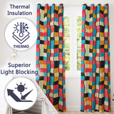 Abstract Geometric Blocks Bold Primary Color Grid Modern Seamless Pattern  Readymade Eyelet Ring Top Thermal 100% Blackout Curtains