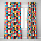 Abstract Geometric Blocks Bold Primary Color Grid Modern Seamless Pattern  Readymade Eyelet Ring Top Thermal 100% Blackout Curtains