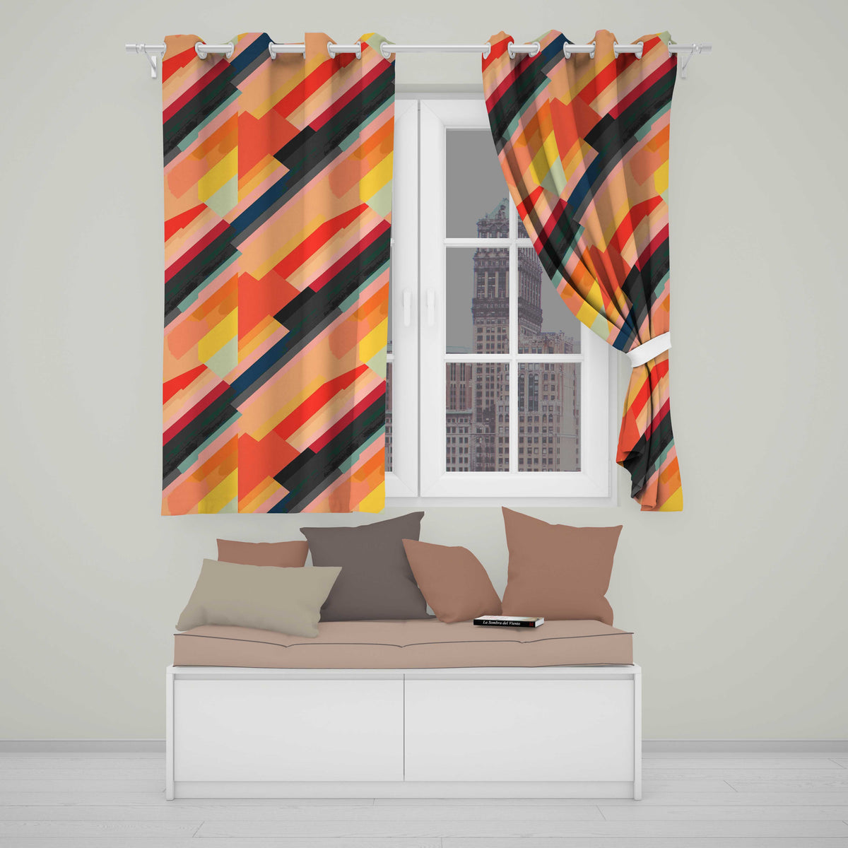 Abstract Diagonal Color Stripes Modern Artistic Seamless Pattern  Readymade Eyelet Ring Top Thermal 100% Blackout Curtains