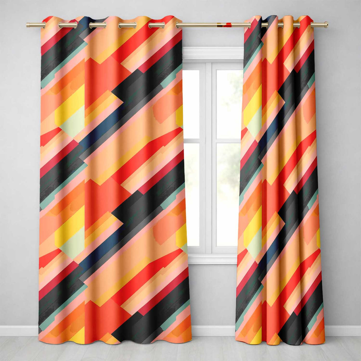 Abstract Diagonal Color Stripes Modern Artistic Seamless Pattern  Readymade Eyelet Ring Top Thermal 100% Blackout Curtains