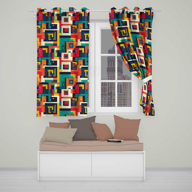Abstract Colorful Geometric Blocks Modern Art Seamless Pattern  Readymade Eyelet Ring Top Thermal 100% Blackout Curtains