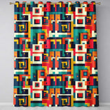 Abstract Colorful Geometric Blocks Modern Art Seamless Pattern  Readymade Eyelet Ring Top Thermal 100% Blackout Curtains