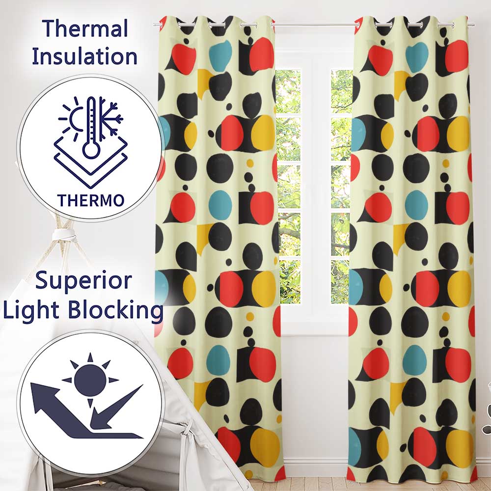 Abstract Bold Circle Shapes Mid Century Modern Seamless Pattern  Readymade Eyelet Ring Top Thermal 100% Blackout Curtains