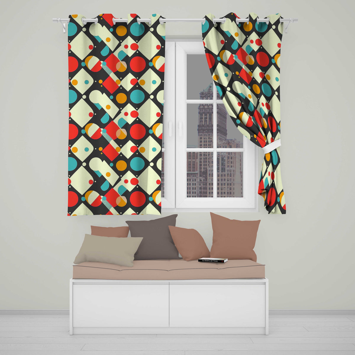 Abstract Geometric Shapes Colorful Modern  Seamless Pattern  Readymade Eyelet Ring Top Thermal 100% Blackout Curtains