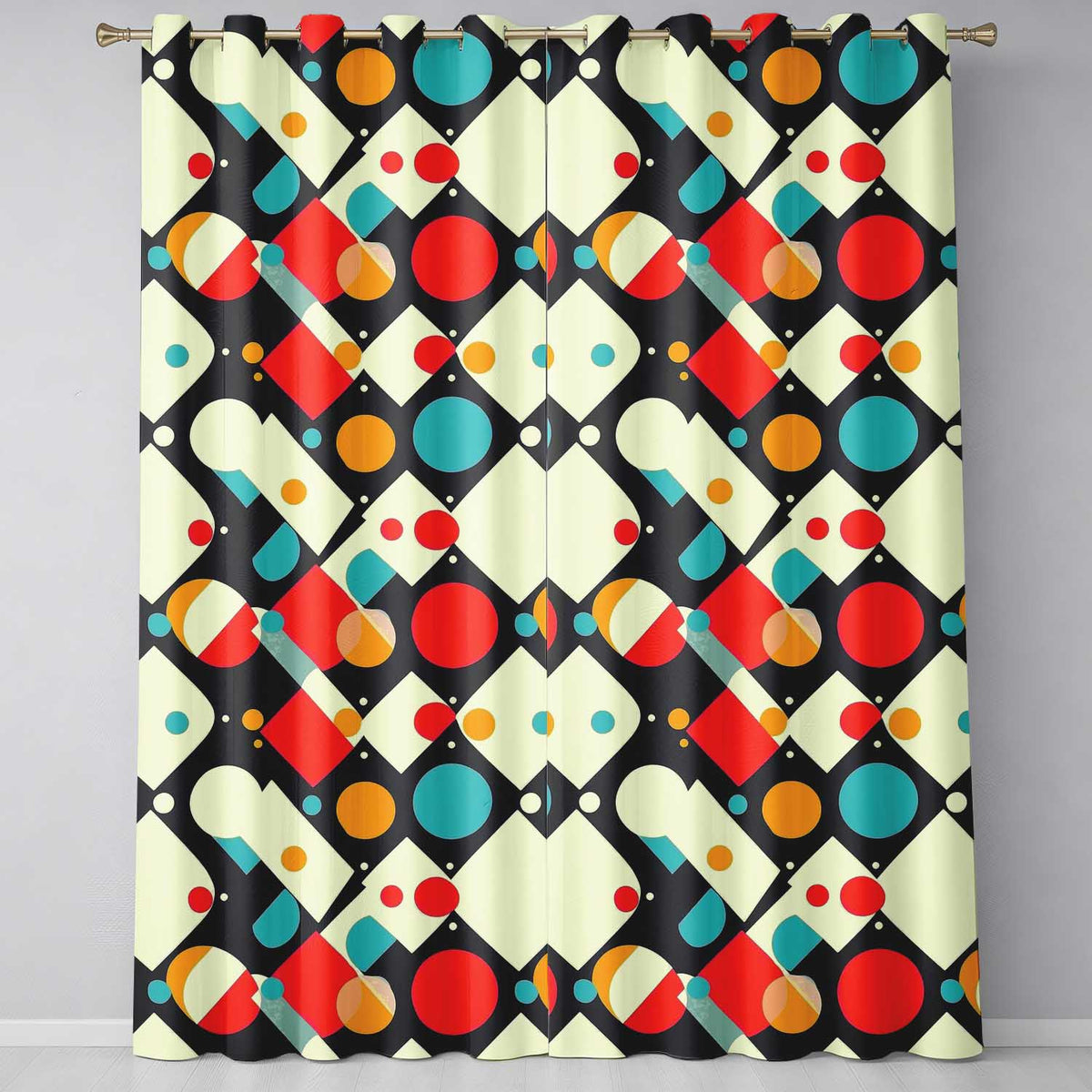 Abstract Geometric Shapes Colorful Modern  Seamless Pattern  Readymade Eyelet Ring Top Thermal 100% Blackout Curtains
