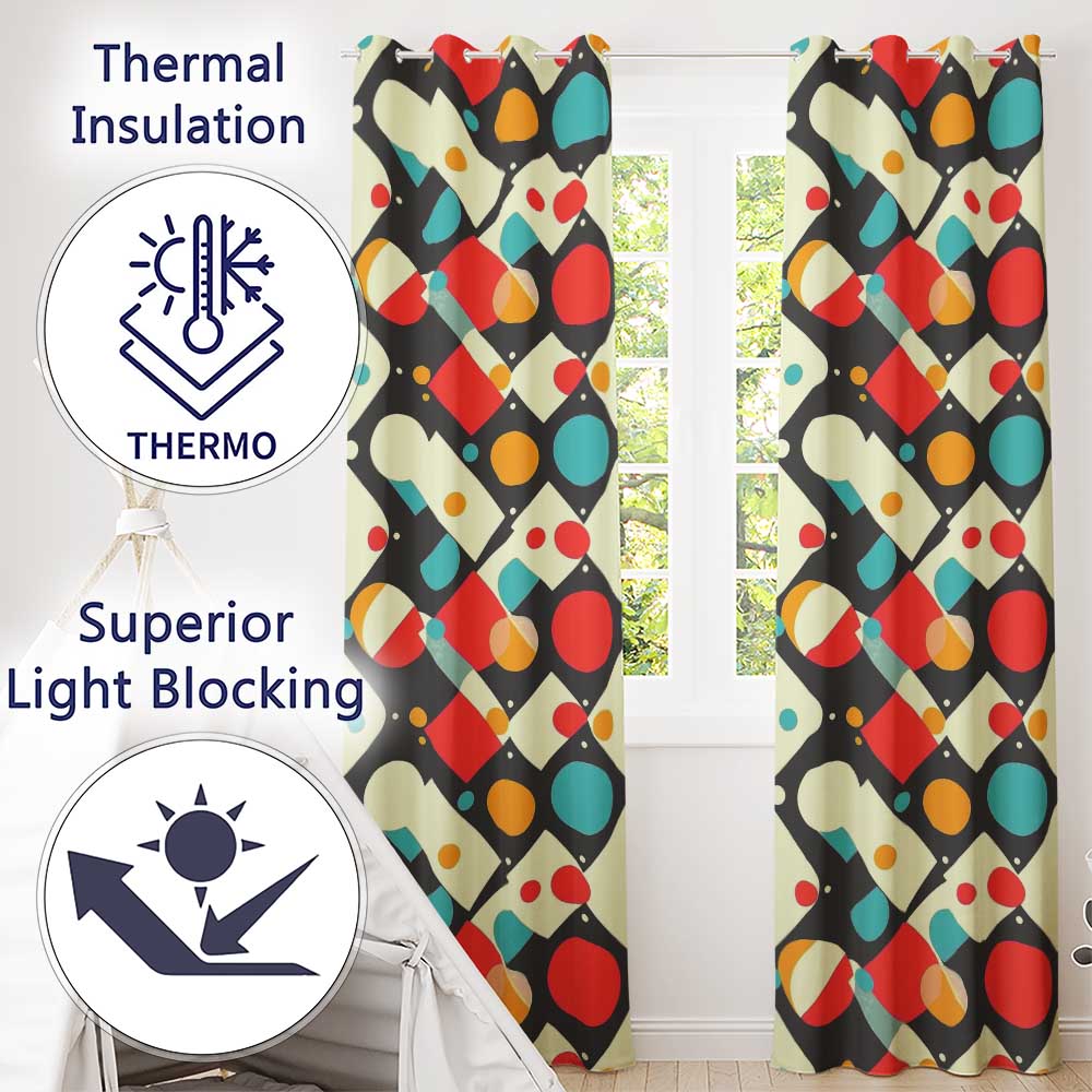 Abstract Geometric Shapes Colorful Modern  Seamless Pattern  Readymade Eyelet Ring Top Thermal 100% Blackout Curtains