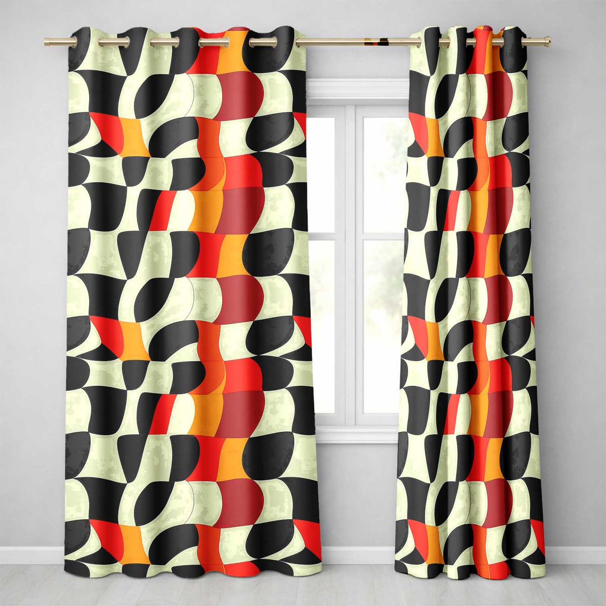 Abstract Wavy Checkerboard  Pattern Bold Colors Seamless Pattern  Readymade Eyelet Ring Top Thermal 100% Blackout Curtains