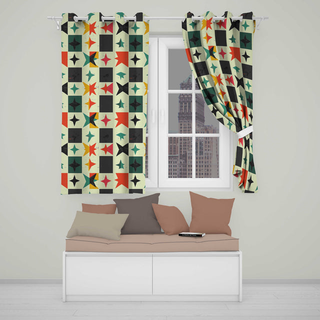 Abstract  Starburst Shapes Vintage Texture Seamless Pattern  Readymade Eyelet Ring Top Thermal 100% Blackout Curtains