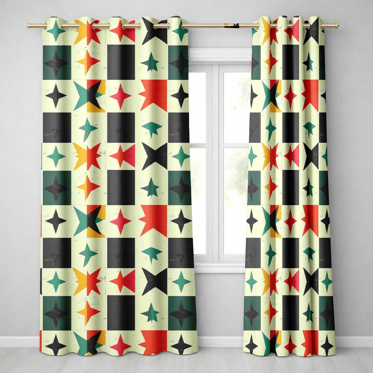 Abstract  Starburst Shapes Vintage Texture Seamless Pattern  Readymade Eyelet Ring Top Thermal 100% Blackout Curtains