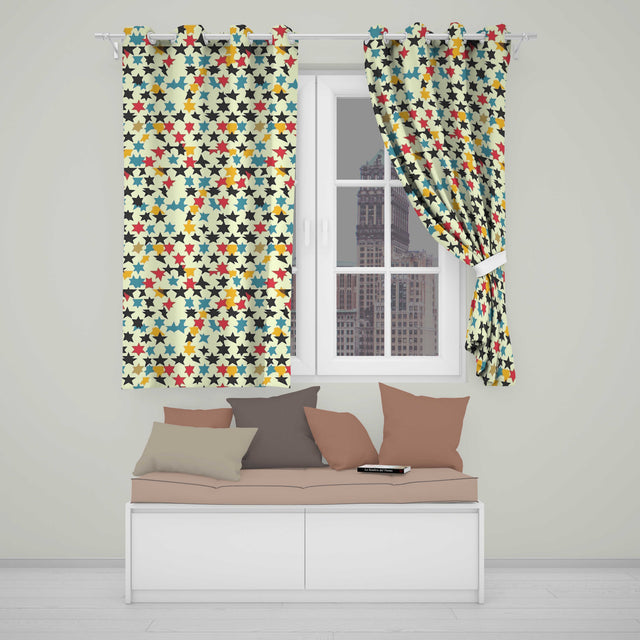 Abstract Scattered Star Shapes Colorful  Seamless Pattern  Readymade Eyelet Ring Top Thermal 100% Blackout Curtains