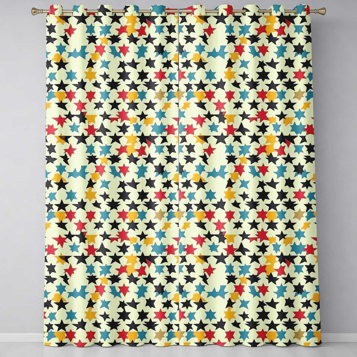 Abstract Scattered Star Shapes Colorful  Seamless Pattern  Readymade Eyelet Ring Top Thermal 100% Blackout Curtains